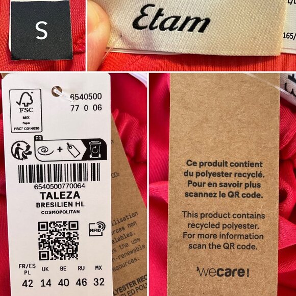 Etam Red High-Cut Bikini Swim Bottoms sz S Adjustable for Custom Coverage - Picture 5 of 8